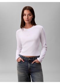 Langarmshirt Calvin Klein Jeans, Damen, Gr. XS (36), brilliant wei&szlig; foil, Single Jersey, Obermaterial: 95% Baumwolle, 5% Elasthan, unifarben, figurbetont taillenlang, Rundhals, Shirts Langarmshirt, Rundhalsausschnitt, figurbetonte Passform, Logodruck