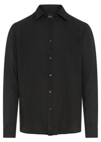 Leinenhemd BOSS Orange "Relegant 6 M", Damen, Gr. 3XL, N-Gr, schwarz001, Web, Obermaterial: 100% Leinen, unifarben, regular fit normal, Rundhals, 2-Knopf-Manschette, Hemden Leinenhemd, Kentkragen, reines Leinen, Regular Fit