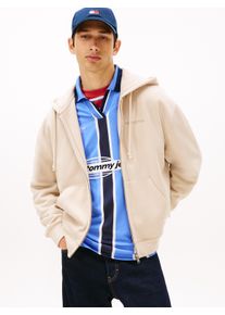 Kapuzensweatjacke Tommy Jeans "TJM 90S SCRIPT RIB FLEECE", Herren, Gr. XL, gulf sand, Sweatware, Obermaterial: 80% Baumwolle, 20% Polyester, normal normal, B&uuml;ndchen, Sweatjacken Kapuzensweatjacke