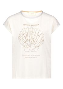 Rundhalsshirt Cartoon "Rundhals-Shirt mit Placement", Damen, Gr. 46, beige (patch cream, gold), Obermaterial: 100% Baumwolle CO., Shirts Rundhalsshirt