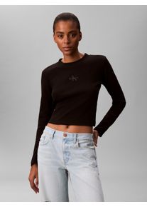 Langarmshirt Calvin Klein Jeans, Damen, Gr. M (40), schwarz 1, Single Jersey, Obermaterial: 95% Baumwolle, 5% Elasthan, figurbetont taillenlang, Rundhals, Shirts Langarmshirt, Rundhalsausschnitt, figurbetonte Passform, Logodruck