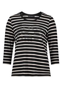 Langarmshirt Betty Barclay "Ringelshirt mit Schmucksteinen", Damen, Gr. 46, schwarz (schwarz, beige), Obermaterial: 95% Viskose CV. 5% Elasthan EL., Shirts Langarmshirt