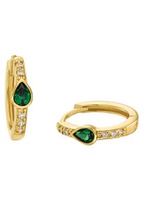 Paar Creolen Amor "Tropfen", gold (gelbgoldfarben, gr&uuml;n, gr&uuml;n), Ohrringe, Damen, Silber 925 (Sterlingsilber), Paar Creolen, mit Zirkonia (synth.)