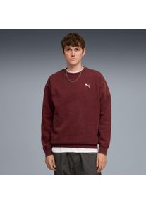 Langarmshirt Puma "ESS ELEVATED RELAXED WASH CREW FL", Damen, Gr. L, rot (ruby shimmer), Fleece, Obermaterial: 66% Baumwolle, 34% Polyester, bedruckt, relaxed fit normal, Rundhals, Shirts Langarmshirt, sportlicher Stil