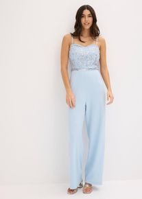 bonprix Overall aus strukturiertem Crepe mit Perlenstickerei, blau, Gr.42, Modern und sexy: Overall aus strukturiertem Crepe mit Bustier-Ausschnitt und Perlenstickerei im Oberteil