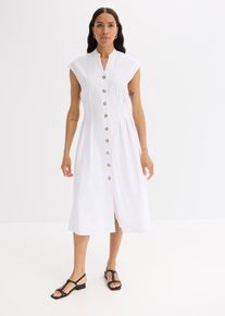 bonprix Midikleid aus leichtem Leinen-Mix, wei&szlig;, Gr.44, modernes tailliertes Kleid aus luftigem Leinenmix