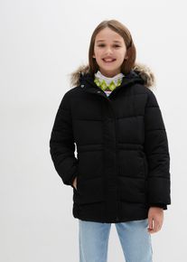 bonprix warm gef&uuml;tterte Steppjacke mit Fellkapuze, schwarz, Gr.152/158, W&auml;rmende M&auml;dchen Winterjacke mit gro&szlig;er Kapuze