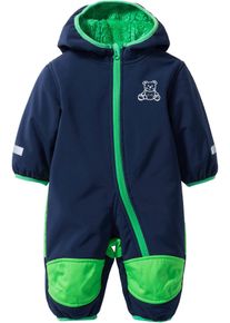 bonprix Softshell Overall mit Teddyfleece und Kapuze, blau, Gr.104, Softshell-Winteranzug f&uuml;r Babys mit reflektierendem B&auml;rchen-Aufdruck, aus Fleece,Softshell