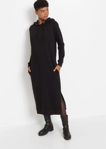 bonprix Sweatkleid mit Kapuze, schwarz, Gr.32/34 (XS), Lockeres Midisweatkleid mit Schlitz und Eingriffstaschen, 60% Baumwolle