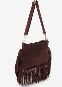 bonprix Lederhandtasche, braun, Gr.27x40 cm, Trendige Handtasche mit Fransen im Boho Look