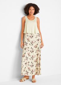 bonprix Shirt-Maxikleid aus feiner Viskose, beige, Gr.52/54 (XXL), Figurumspielendes Shirt-Maxikleid in modischer Lagenoptik mit zeitlosem Blumendruck, aus Viskose