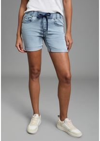 Jeansshorts Arizona, Damen, Gr. 52, N-Gr, bleached, Denim/Jeans, Obermaterial: 59% Baumwolle, 40% Polyester, 1% Elasthan, unifarben, figurbetont kurz, Jeans Jeansshorts, figurnah, normale Leibh&ouml;he, mit Bindeb&auml;ndern am Bund