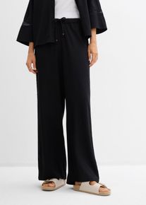 bonprix Lockere Hose aus flie&szlig;ender Viskose, schwarz, Gr.52, Mit Bindeband an der Taille und mit Spitzeneinsatz, aus Viskose