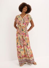 bonprix Jerseykleid aus softem Vikose-Mix, beige, Gr.48/50 (XL), modisches Jerseykleid aus softem Viskose-Mix in Midil&auml;nge mit dekorativer Applikation vorne am Ausschnitt