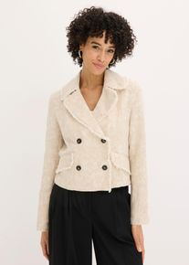 bonprix Jacke aus Baumwolljacquard mit Leinenanteil, beige, Gr.38, modische Jacke in Leinenoptik mit Fransenkante, 52% Baumwolle