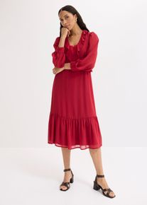 bonprix Chiffonkleid mit Spitze und Volants, rot, Gr.36, modisches Chiffonkleid in Midil&auml;nge mit dekorativen Volants und Spitze am Ausschnitt