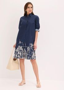 bonprix Hemdblusenkleid aus Baumwoll- Popeline, blau, Gr.48, zeitloses Hemdblusenkleid mit Knopfleiste, 100% Baumwolle (organic)
