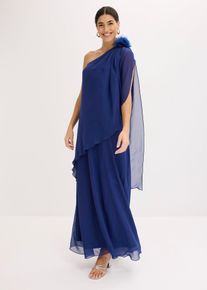 bonprix Abendkleid aus feinem Chiffon mit Blumenapplikation, blau, Gr.36, Maxi-Kleid aus feinem Chiffon mit One-Shoulder und Blumen-Applikation