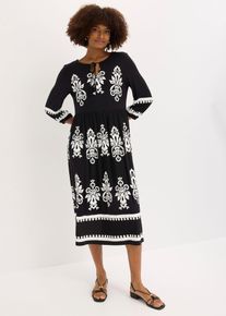 bonprix Jerseykleid aus softem Viskose-Mix, schwarz, Gr.44/46 (L), Sch&ouml;nes Tunika-Kleid mit Bindeb&auml;ndern und Volants