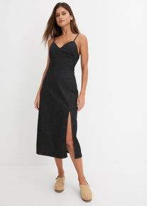 bonprix Jeanskleid mit Schlitz, schwarz, Gr.44, Trendy Jeanskleid mit tiefem V-Ausschnitt in Midil&auml;nge, 98% Baumwolle (organic)