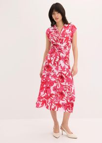 bonprix Jerseykleid aus softem Viskose-Mix, pink, Gr.48/50 (XL), floral bedrucktes Jerseykleid aus softem Viskose-Mix Drapierung vorne in der Taille die sich durch Bindeb&auml;nder individuell binden l&auml;sst