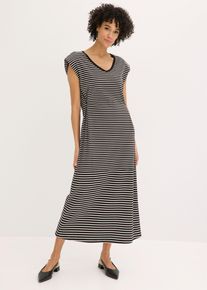 bonprix Gestreiftes Jerseykleid mit Weitenregulierung in der Taille, schwarz, Gr.52/54 (XXL), schickes Jerseykleid mit Weitenregulierung in der Taille, 95% Baumwolle (organic)