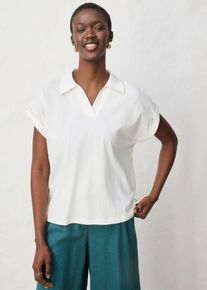 bonprix Poloshirt mit Seidenanteil weit geschnitten, wei&szlig;, Gr.44/46 (L), bequemes Baumwoll-Seiden Poloshirt, aus Seide