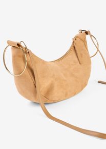 bonprix Umh&auml;ngetasche mit Metallringgriffen, beige, Gr.17x36 cm, Stylische Umh&auml;ngetasche mit verspielten Metallringhaltern.