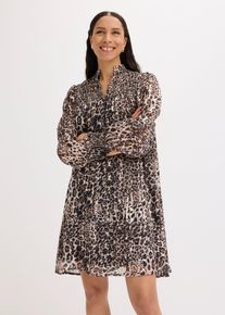 bonprix Kleid, beige, Gr.54, modisch bedrucktes Kleid mit Smok-Detail vorne am Oberteil und Binde-Detail am Ausschnitt