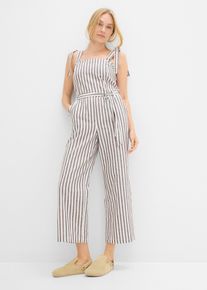 bonprix Jumpsuit aus Baumwoll-Leinen-Mix, braun, Gr.36, S&uuml;&szlig;er &auml;rmelloser Jumpsuit mit Bindedetails, 85% Baumwolle