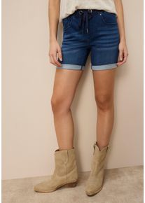 Jeansshorts Arizona, Damen, Gr. 52, N-Gr, rinsed, Denim/Jeans, Obermaterial: 59% Baumwolle, 40% Polyester, 1% Elasthan, unifarben, figurbetont kurz, Jeans Jeansshorts, figurnah, normale Leibh&ouml;he, mit Bindeb&auml;ndern am Bund