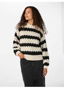 Strickpullover Y.A.S "YASBUBBA LS KNIT PULLOVER S. NOOS", Damen, Gr. XL, beige (birch stripes:schwarz), Strick, Obermaterial: 50% Polyester, 40% Polyacryl, 10% Wolle, gestreift, Rundhals, Pullover Strickpullover
