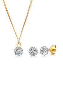 Ohrring und Ketten Set Elli "Schmuckset Kugel Elegant 925 Silber, mit Kristallen von Swarovski" Gr. 45, gold, Schmuck_Sets, Herren, 45, Ohrring und Ketten Set