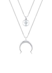 Silberkette Elli "Halskette Layer Halbmond Stern Pl&auml;ttchen Zirkonia 925 Sterling Silber" Gr. 45, silber, Halsketten, Damen, mit Stein, Silber 925 (Sterlingsilber), Silberkette