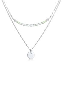 Silberkette Elli "Halskette Layer Pl&auml;ttchen Glas Perlen 2-lagig 925 Silber" Gr. 38, silber, Halsketten, Damen, Silber 925 (Sterlingsilber), Silberkette