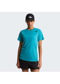 T-Shirt The North Face "W BITMAP LOGO SHORT SLEEVES TEE-GRAPHIC", Damen, Gr. XL, river ice, Obermaterial: 100% Polyester, normal, Rundhals, Shirts T-Shirt, sportlicher Stil, Kurzarm, f&uuml;r Sportmode und Outdoormode