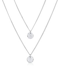 Silberkette Elli "Halskette Layer Kette mit Kreis Pl&auml;ttchen 925 Silber" Gr. 45, silber, Halsketten, Damen, Silber 925 (Sterlingsilber), Silberkette