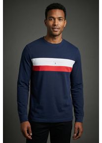 Langarmshirt DELMAO "Neue Kollektion", Damen, Gr. 3XL (64/66), dunkelblau, Single Jersey, Obermaterial: 100% Baumwolle, unifarben mit Farbeins&auml;tzen, schmal, Rundhals, angesetztes B&uuml;ndchen, Shirts Langarmshirt, schmale Passform, Langarm, mit Rundhalsausschnitt