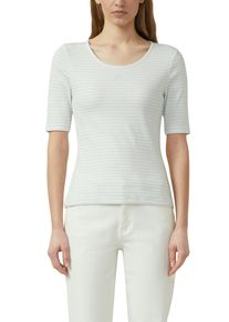 Rundhalsshirt s.Oliver, Damen, Gr. 36, sky blau stripe, Jersey, Obermaterial: 95% Baumwolle, 5% Elasthan, gestreift, tailliert h&uuml;ftbedeckend, tiefer Rundhals, abgesteppte Kante, Shirts Rundhalsshirt, Sommershirt mit feinen Streifen