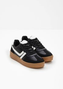 bonprix Plateau-Sneaker im Retrolook, schwarz, Gr.39, Sportlicher Plateau Sneaker im Retro Look, aus Vegan