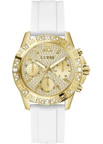 Multifunktionsuhr Guess "MAJESTY", wei&szlig;, Armbanduhren, Damen, Multifunktionsuhr, Quarzuhr, Armbanduhr, Damenuhr, Datum, Wochentag, Silikonarmband