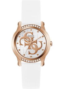 Quarzuhr Guess "ANNETTE", wei&szlig; (wei&szlig;, wei&szlig;), Armbanduhren, Damen, Quarzuhr, Armbanduhr, Damenuhr, Silikonarmband, analog, Kristallsteine