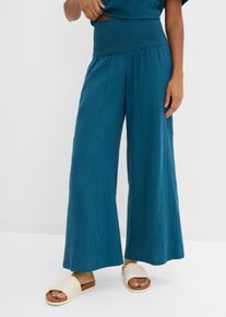 bonprix Palazzo-Hose aus Musselin, petrol, Gr.52, Weit geschnittene Baumwollhose mit breitem Smockbund f&uuml;r mehr Komfort, aus 100% Baumwolle,Musselin