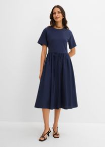 bonprix Midikleid aus reiner Baumwolle, blau, Gr.54, Kurz&auml;rmliges Midikleid aus Materialmix, aus 100% Baumwolle