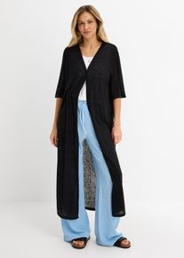 bonprix Strickmantel in Leinen-Optik, schwarz, Gr.48/50 (XL), Offener Long-Cardigan in Leinenoptik