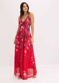 bonprix Maxikleid aus zartem T&uuml;ll mit Tr&auml;gern, rot, Gr.50, Modern und feminin: Abendkleid aus feinem T&uuml;ll mit Raffungen und &uuml;berkreuzten Spaghetti-Tr&auml;gern am R&uuml;cken