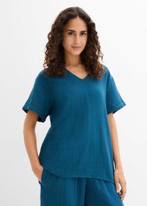 bonprix Shirt-Tunika aus softem Musselin, petrol, Gr.54, Shirt-Tunika mit &uuml;berschnittener Schulter, umgeklapptem &Auml;rmelbund und verl&auml;ngertem hinterem Saum, aus 100% Baumwolle,Musselin