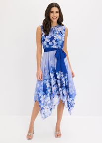 bonprix Chiffonkleid mit Zipfelsaum und Bindeband, blau, Gr.52, Elegantes Kleid mit Bl&uuml;ten-Druck mit G&uuml;rtel