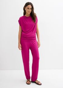 bonprix Shirt und Hose (2-tlg.Set) aus Viskose-Mix, pink, Gr.36/38 (S), Zeitloses Set mit Gummibund und Wasserfallausschnitt, aus Viskose
