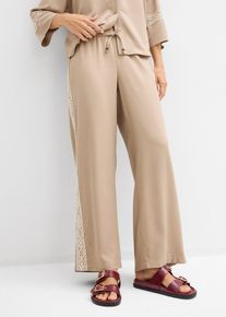 bonprix Lockere Hose aus flie&szlig;ender Viskose, braun, Gr.36, Mit Bindeband an der Taille und mit Spitzeneinsatz, aus Viskose